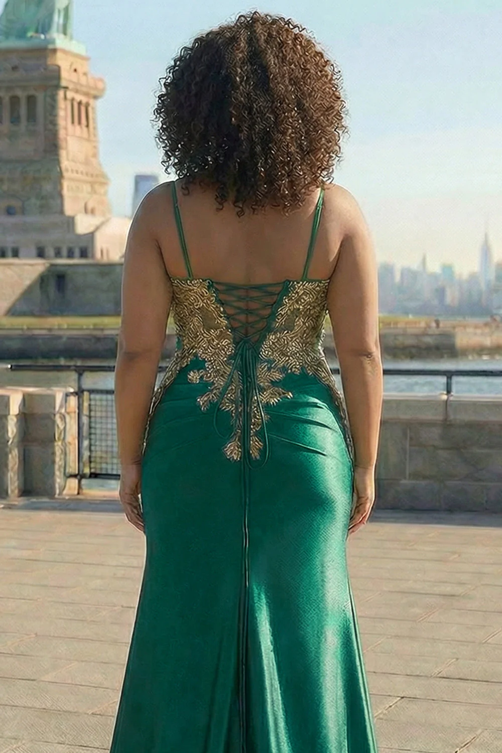 Ciemnozielone cekiny syrenki, plus size długa sukienka na bal z rozcięciem - Image 4