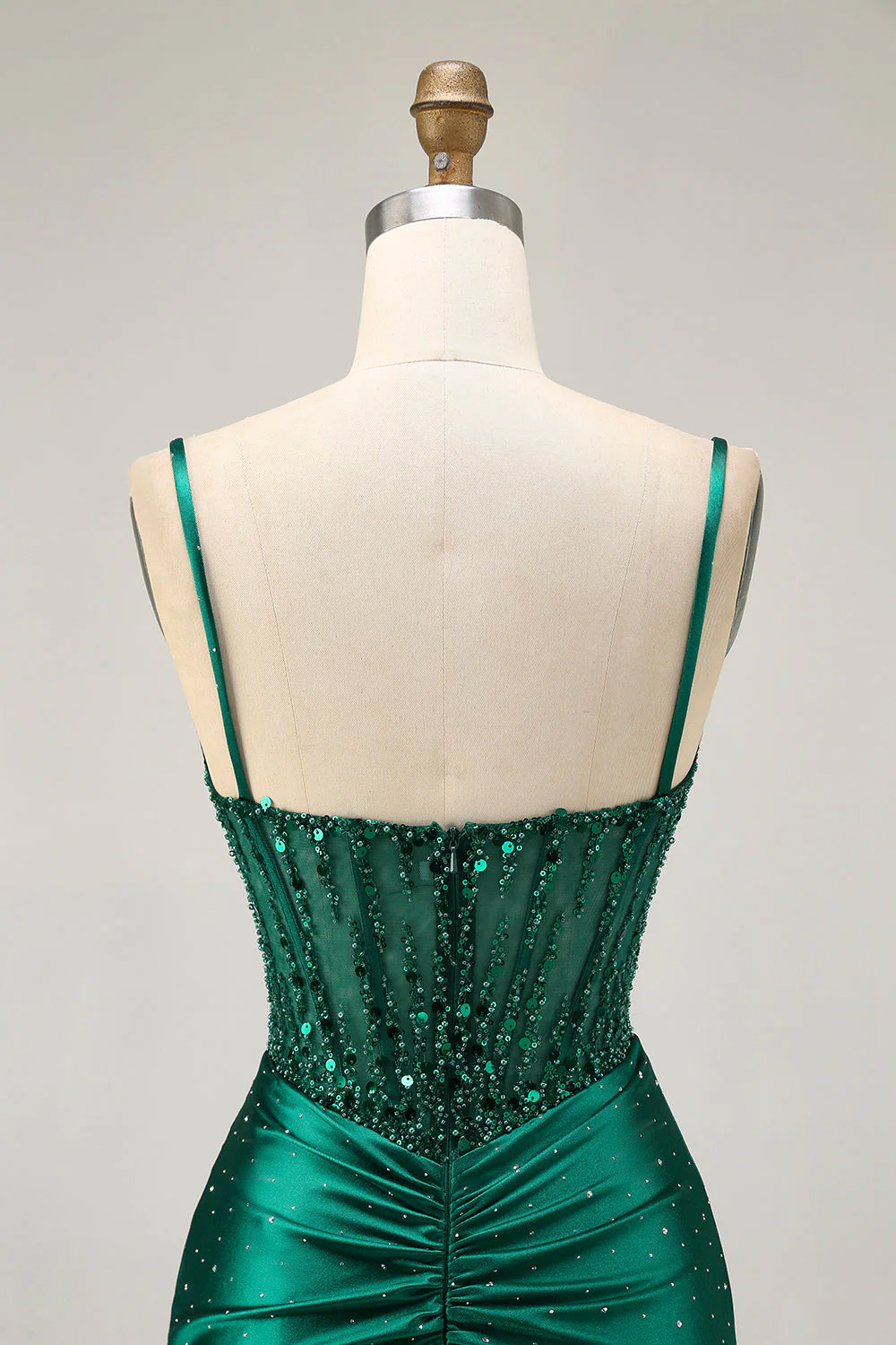 Ciemnozielony gorset bodycon cekiny satynowa sukienka na powrót do domu - Image 7