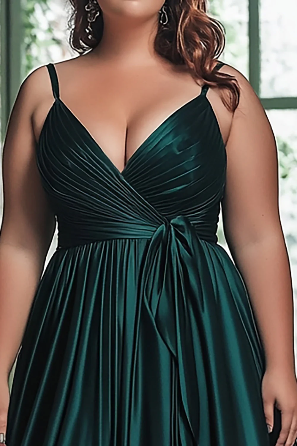 Ciemnozielony Satynowa Plus Size Księżniczkowa Sukienki Na Studniówke z Szarfa - Image 2
