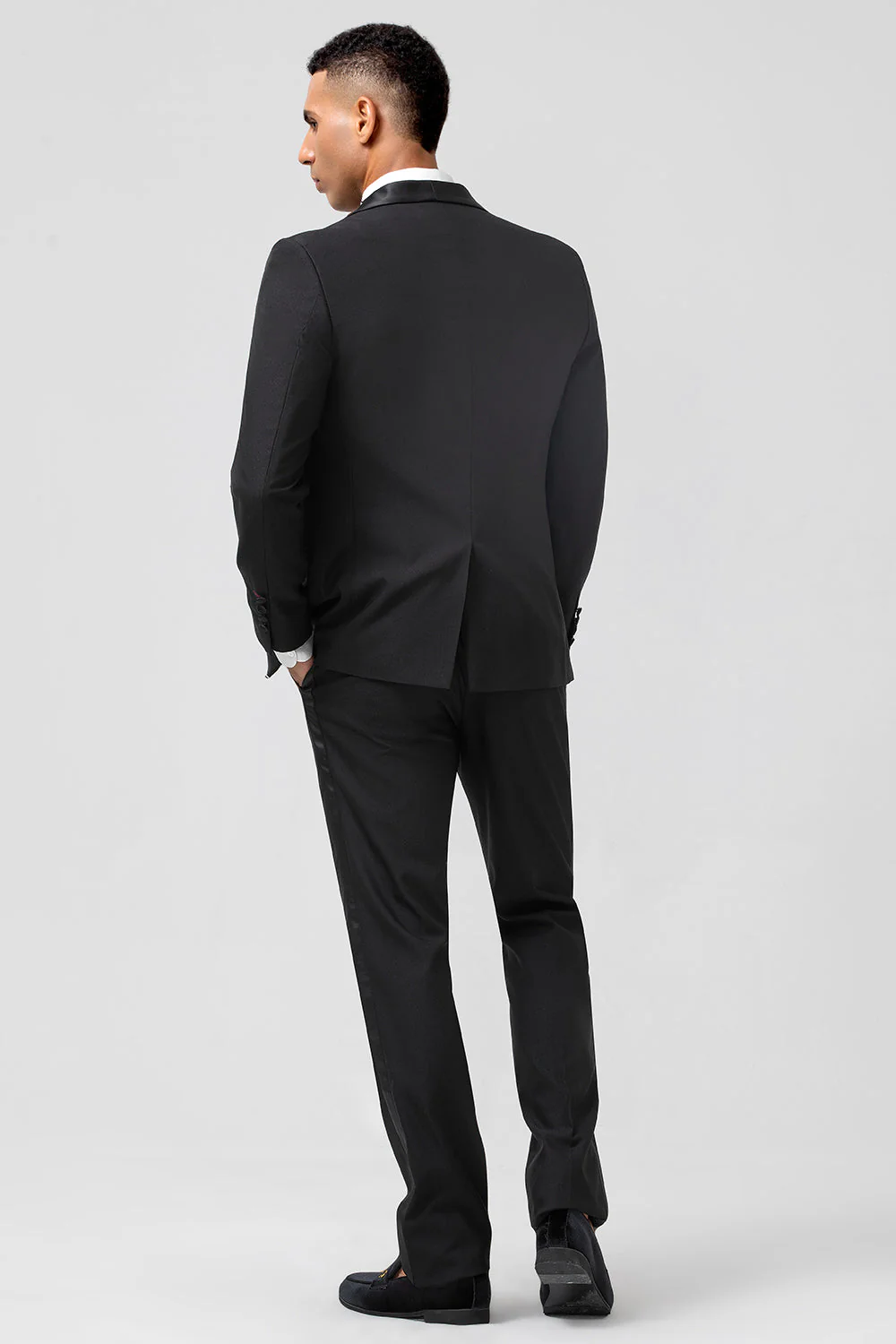 Ciemnozielony szal z klapami 3-częściowe garnitury męskie slim fit - Image 10