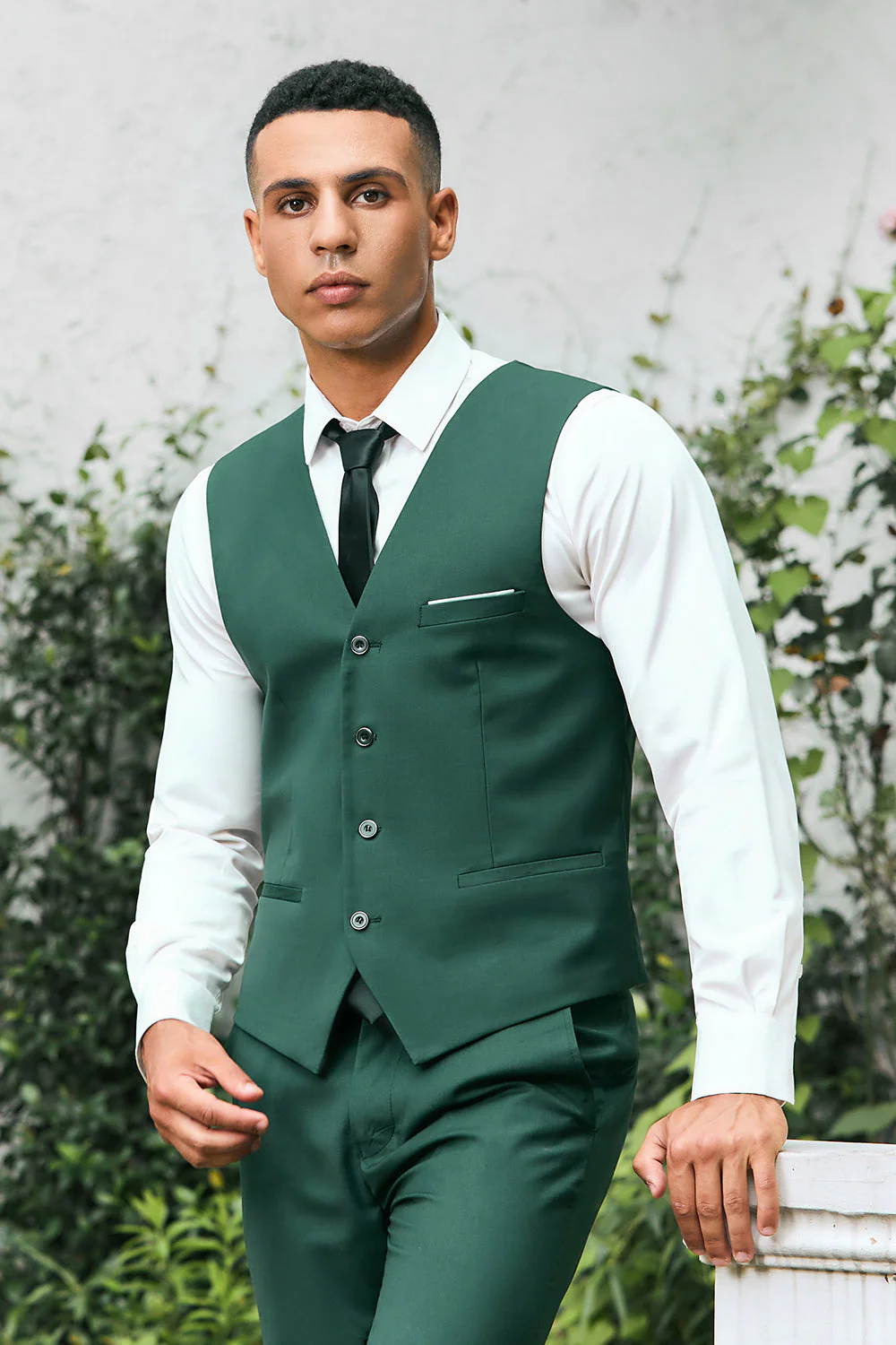 Ciemnozielony szal z klapami 3-częściowe garnitury męskie slim fit - Image 7