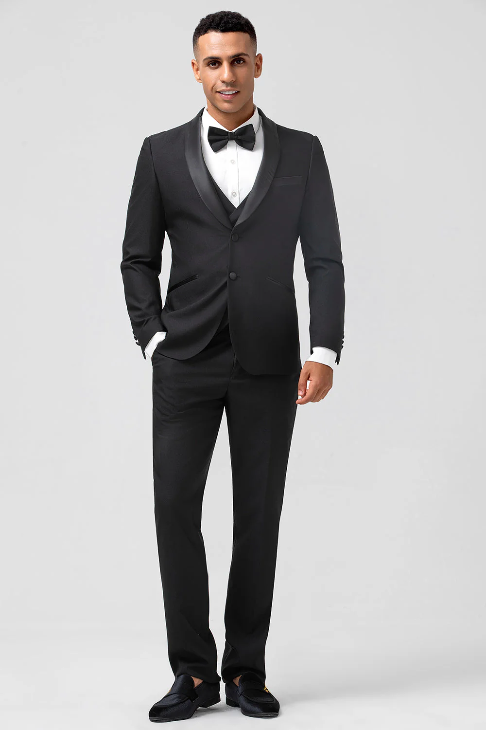Ciemnozielony szal z klapami 3-częściowe garnitury męskie slim fit - Image 9