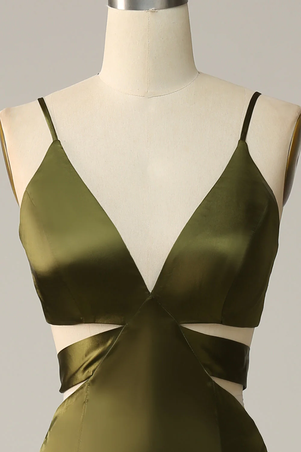 Cienkich Ramiączkach Zielona Sukienki Dla Druhny Z Rozcięciem - Image 3