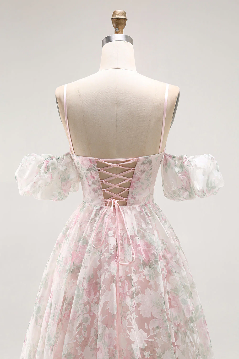 Cold Shoulder Blush Flower Printed A Line Długa Sukienka Na Studniówkę - Image 6