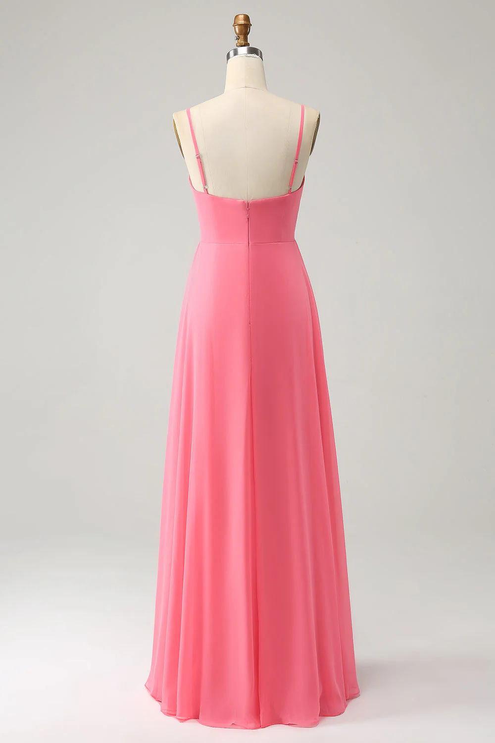 Coral A Line V Neck Spaghetti Ramiączka Szyfonowa Długa Sukienka Druhny Z Rozcięciem - Image 2