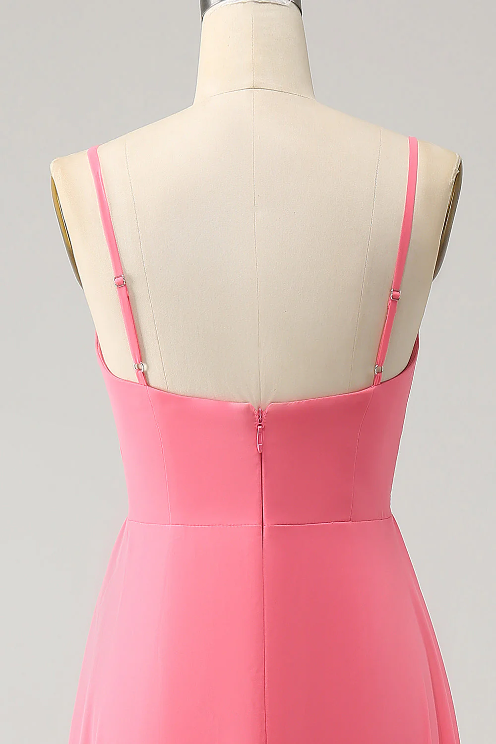 Coral A Line V Neck Spaghetti Ramiączka Szyfonowa Długa Sukienka Druhny Z Rozcięciem - Image 5