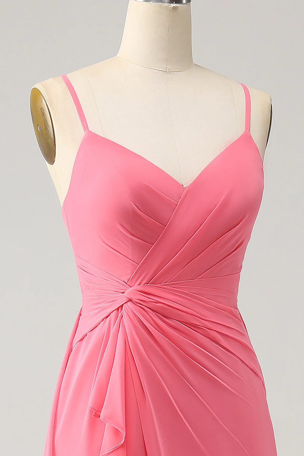 Coral A Line V Neck Spaghetti Ramiączka Szyfonowa Długa Sukienka Druhny Z Rozcięciem - Image 6