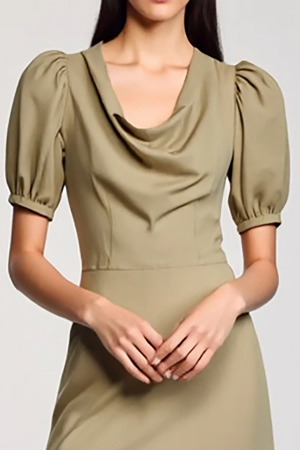 Cowl Neck Scover Długa Oliwkowa Sukienka Dla Gości Weselnych - Image 3