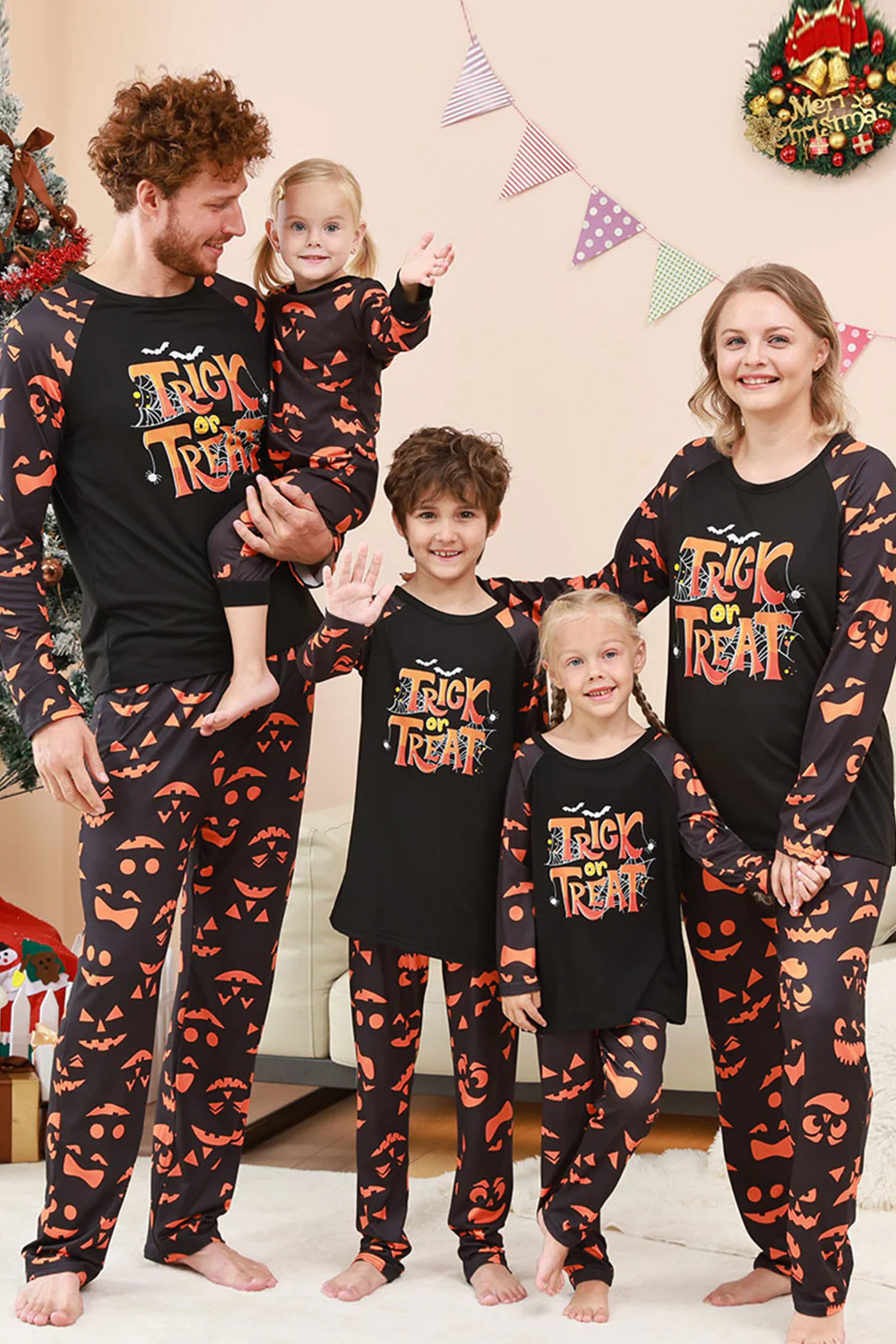 Cukierek Albo Psikus Z Nadrukiem Rodzinny Zestaw Piżam Na Halloween - Image 3
