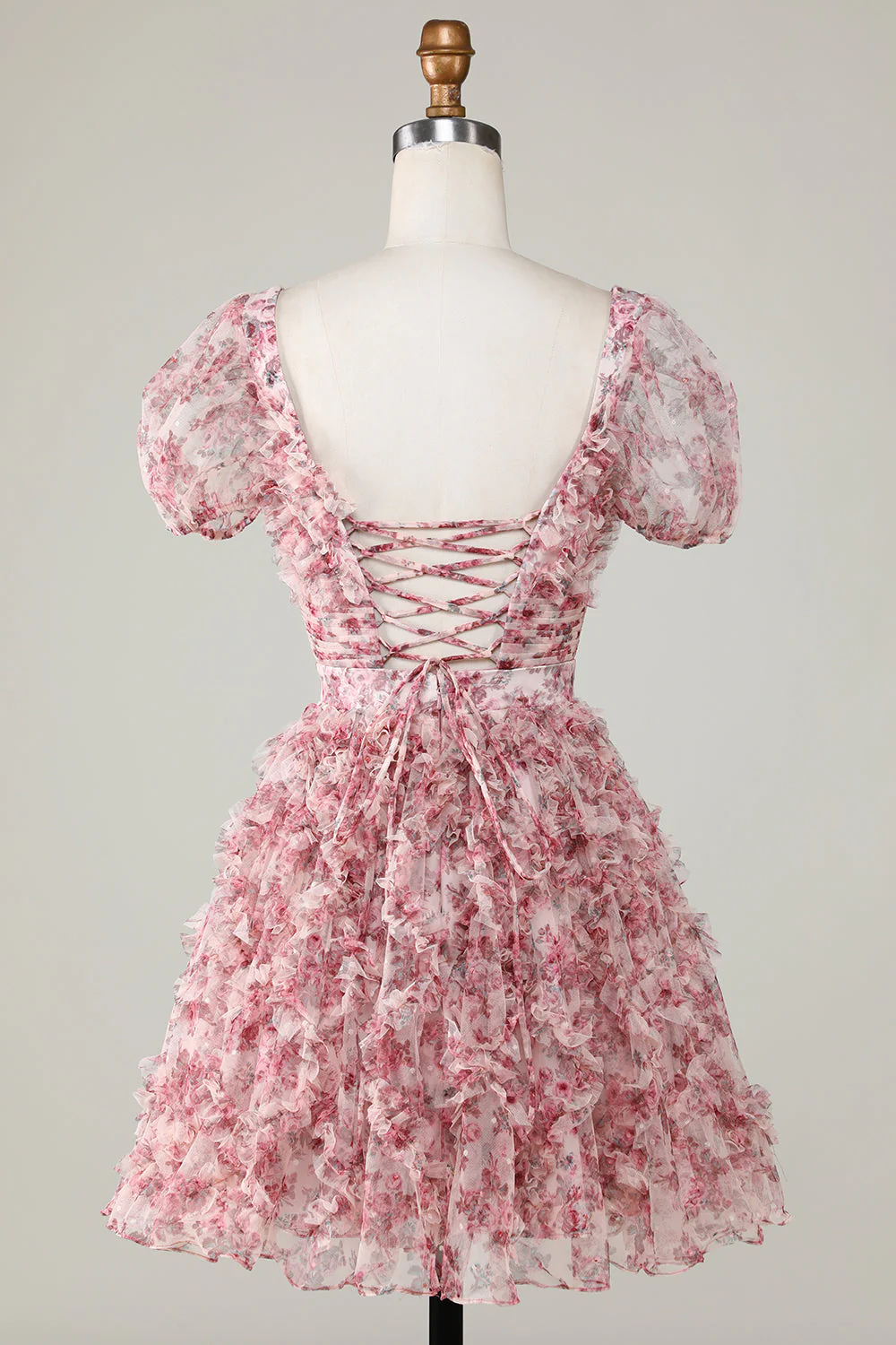 Cute A Line Floral Ivory Red Flower Homecoming Dress z marszczeniami - Image 2