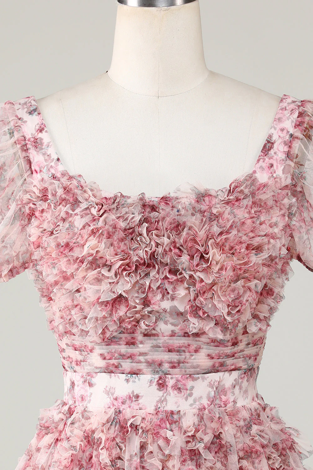 Cute A Line Floral Ivory Red Flower Homecoming Dress z marszczeniami - Image 4