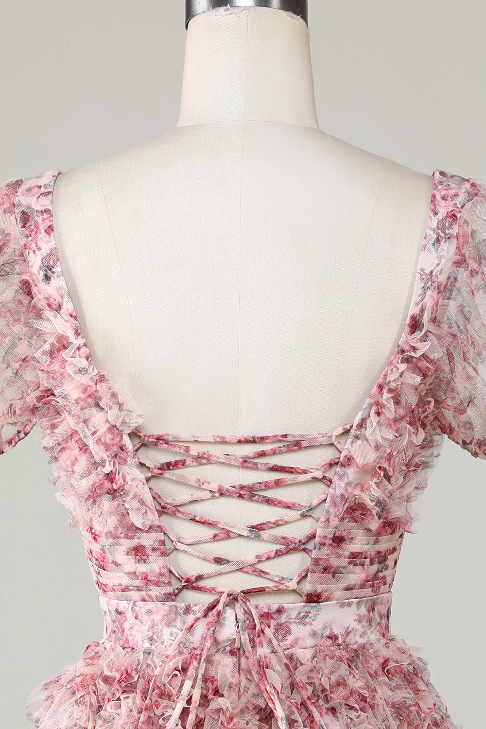 Cute A Line Floral Ivory Red Flower Homecoming Dress z marszczeniami - Image 5