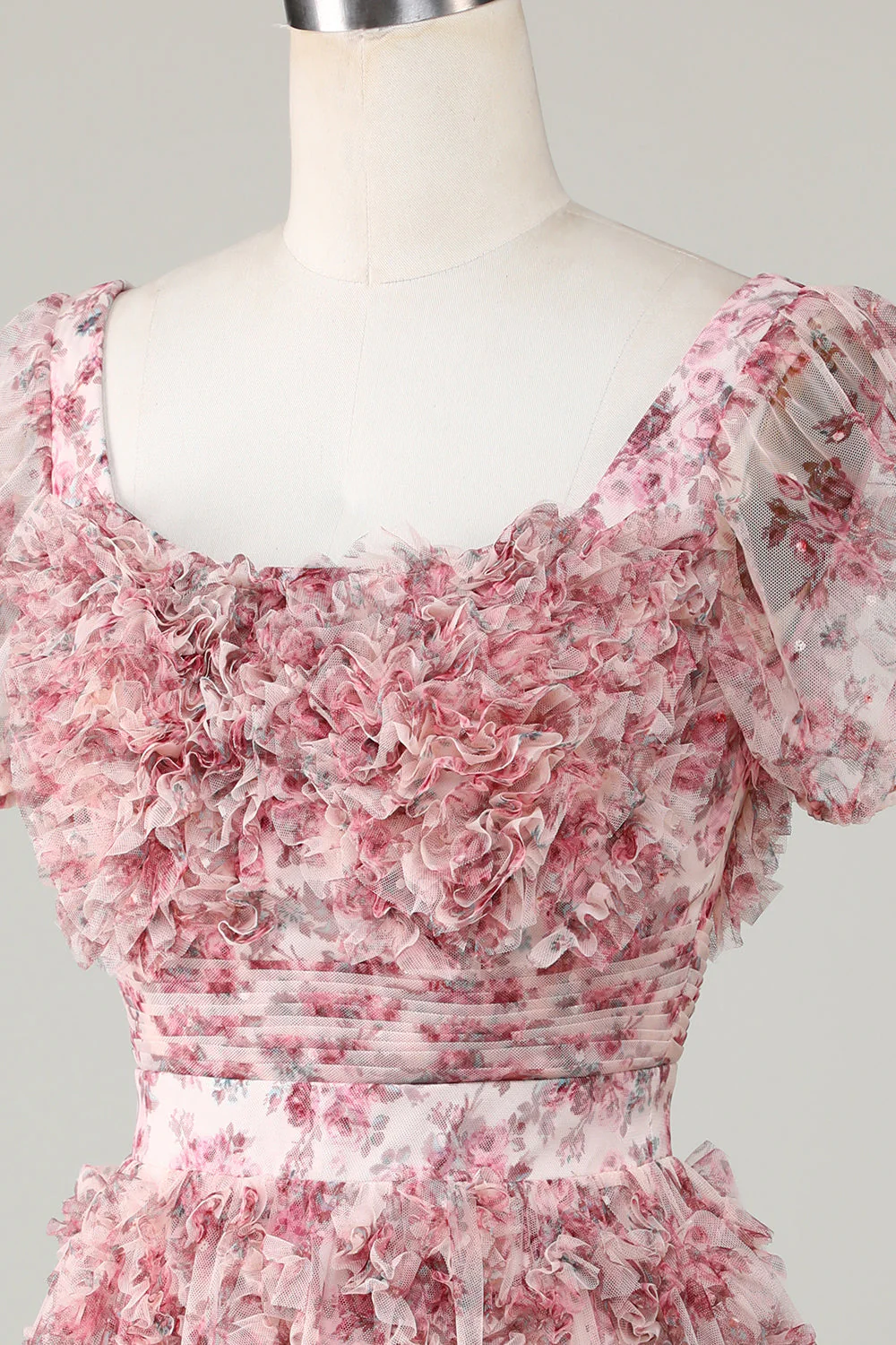 Cute A Line Floral Ivory Red Flower Homecoming Dress z marszczeniami - Image 6