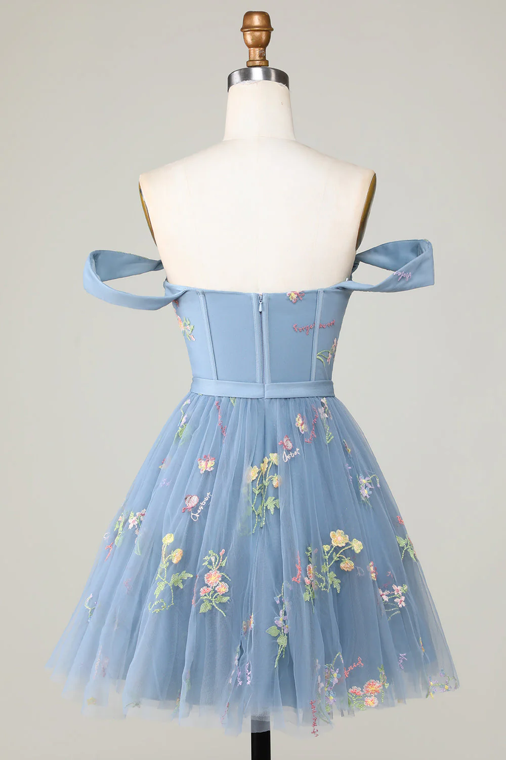 Cute A Line Sweetheart Grey Blue Krótka sukienka Homecoming z haftem - Image 2