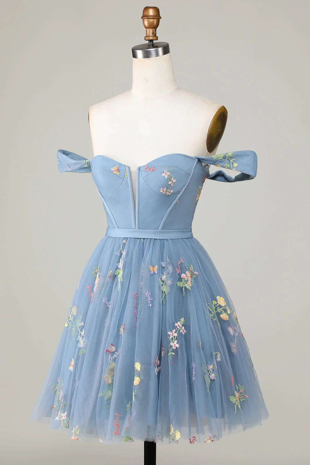 Cute A Line Sweetheart Grey Blue Krótka sukienka Homecoming z haftem - Image 3