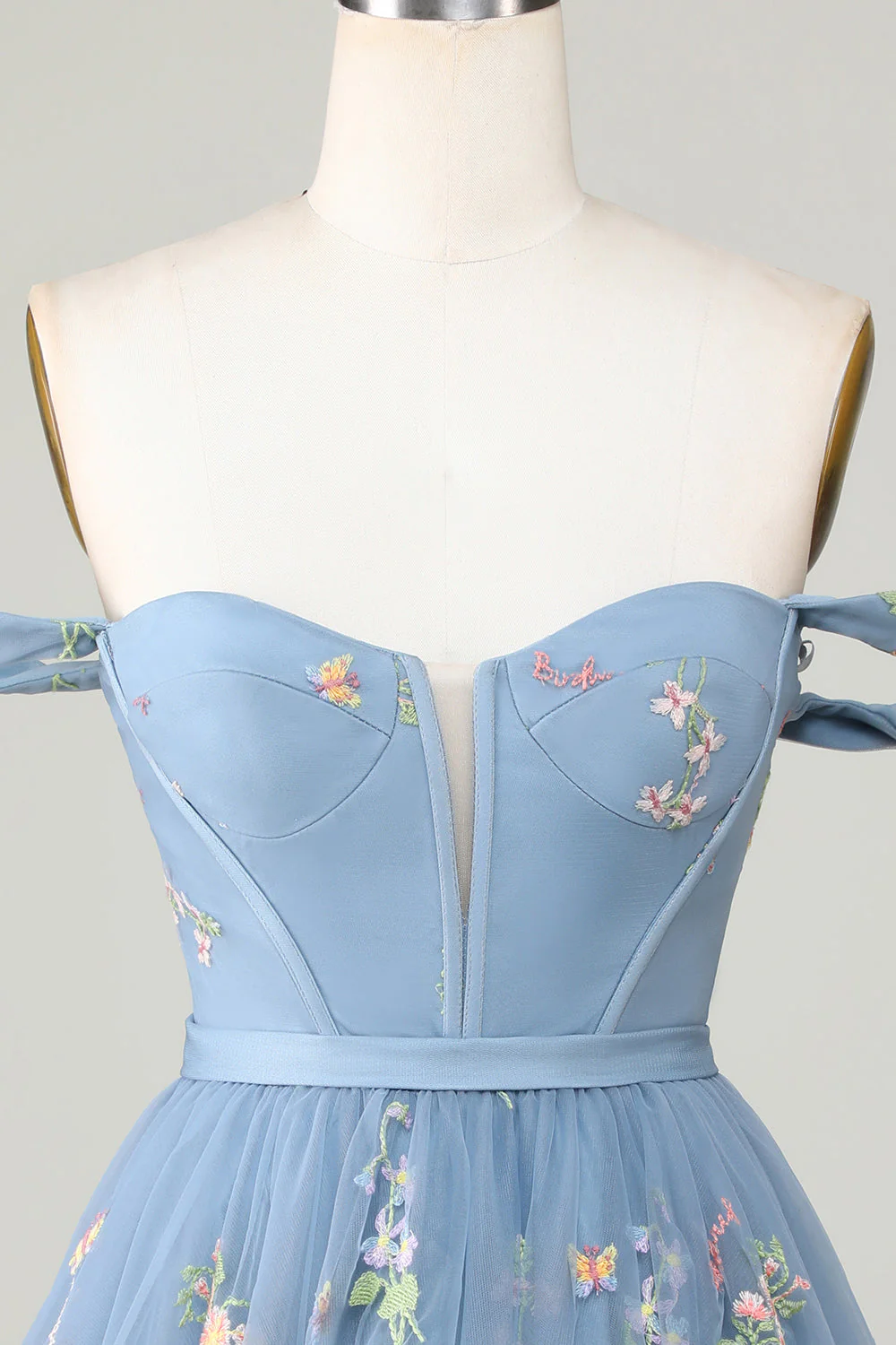 Cute A Line Sweetheart Grey Blue Krótka sukienka Homecoming z haftem - Image 4