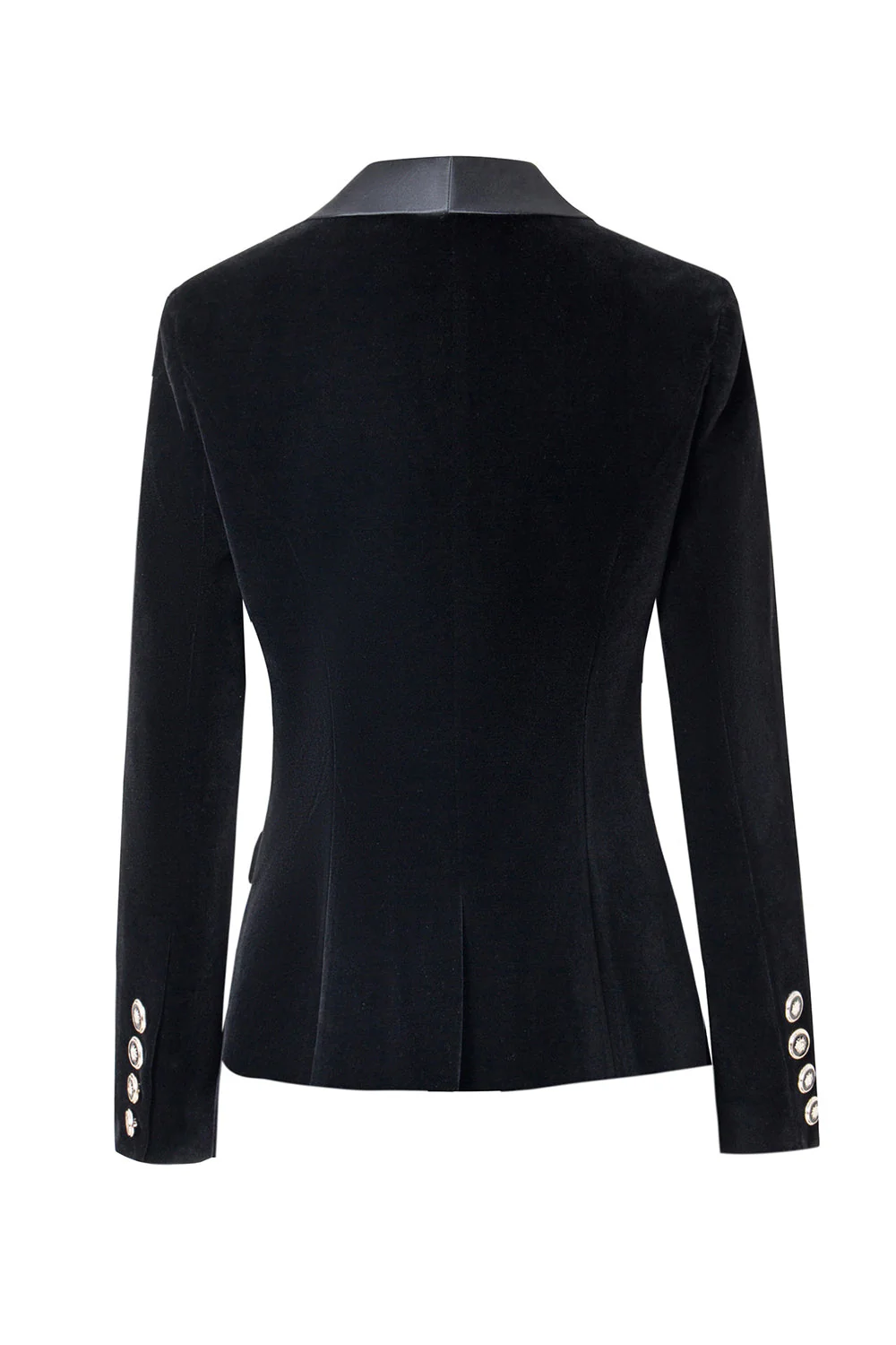 Czarna aksamitna marynarka damska zapinana na guziki slim fit - Image 2