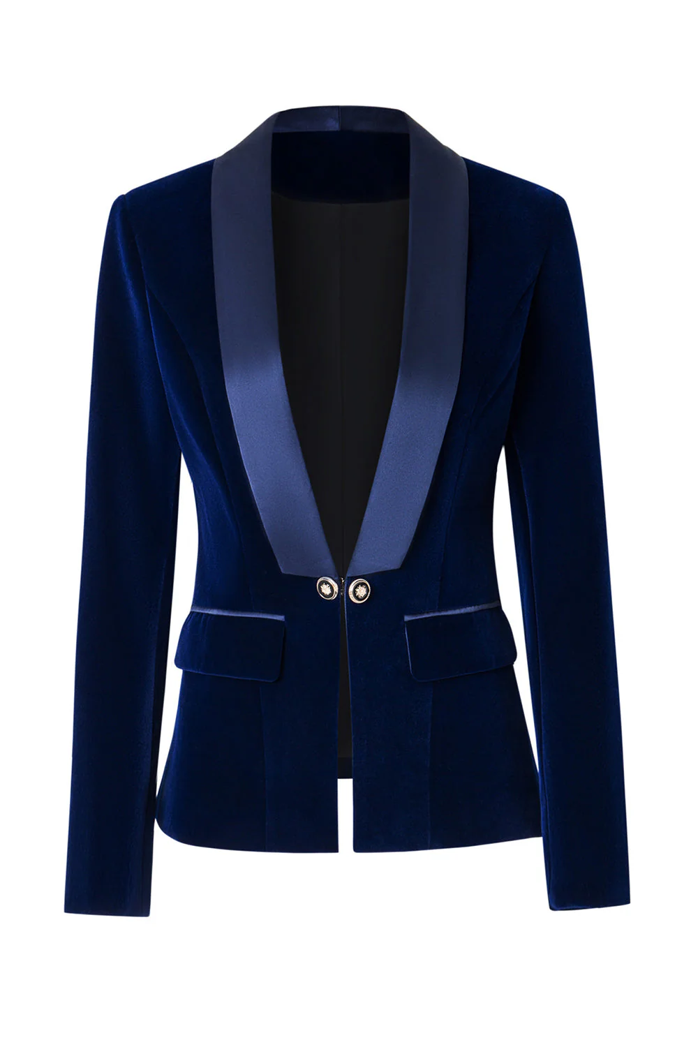 Czarna aksamitna marynarka damska zapinana na guziki slim fit - Image 4