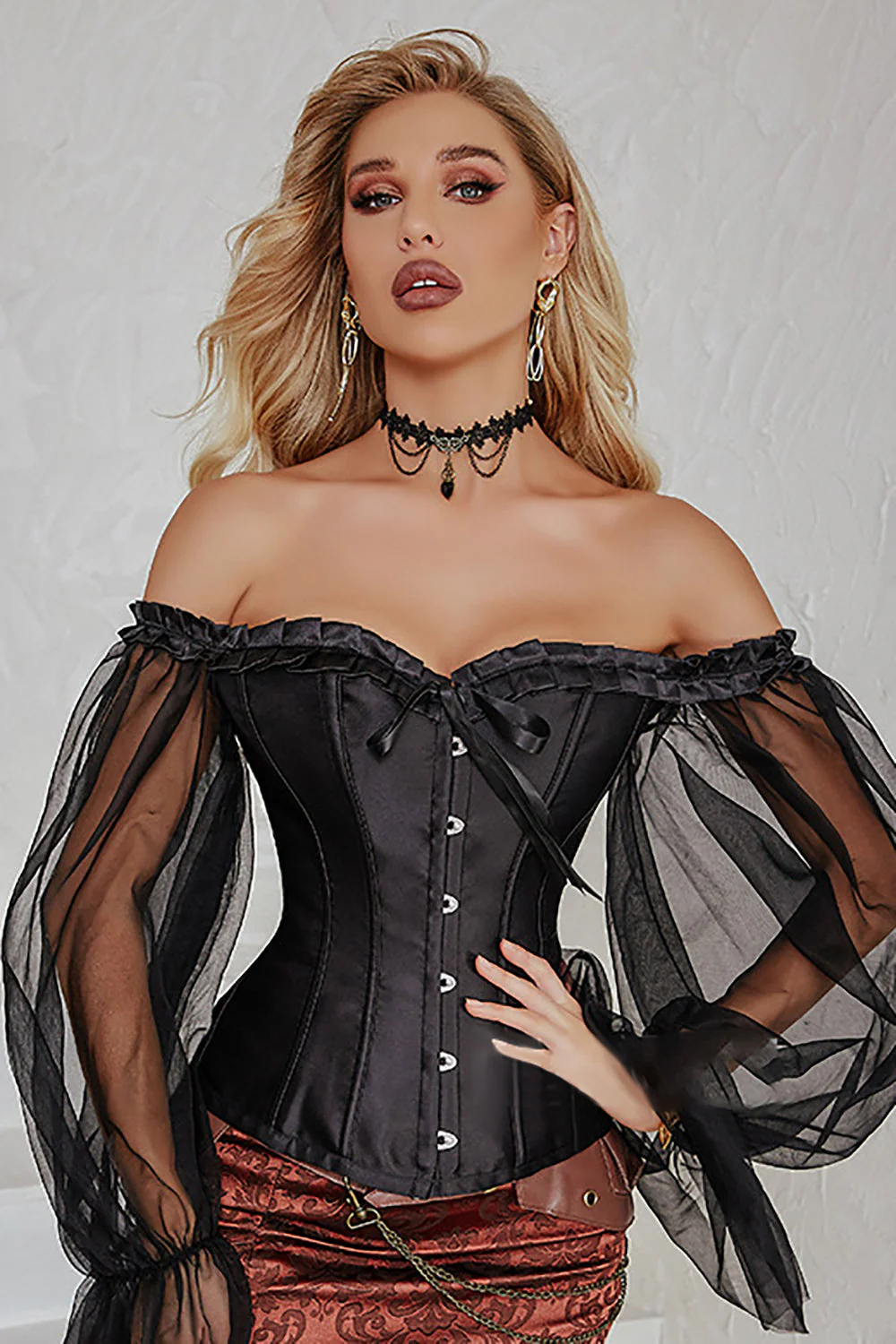 Czarna bielizna modelująca z gorsetem z rękawami - Image 3