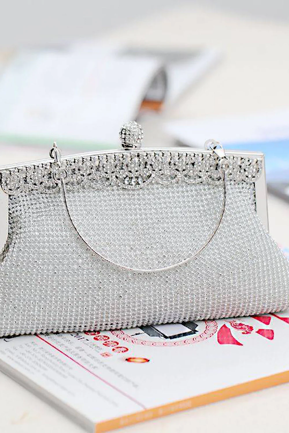 Czarna błyszcząca torba wieczorowa Rhinestone - Image 9