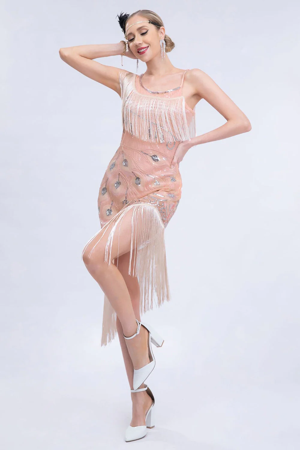 Czarna koralik Roaring 20s Gatsby Fringed Flapper Dress - Image 8