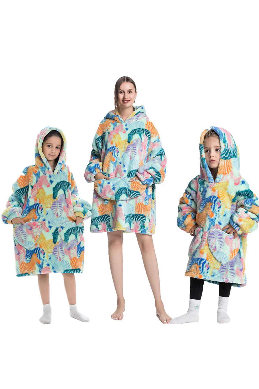 Czarna Rodzina Dinozaurów Pasująca Flanelowa Oversize'owa Bluza Z Kapturem Z Kapturem - Image 6
