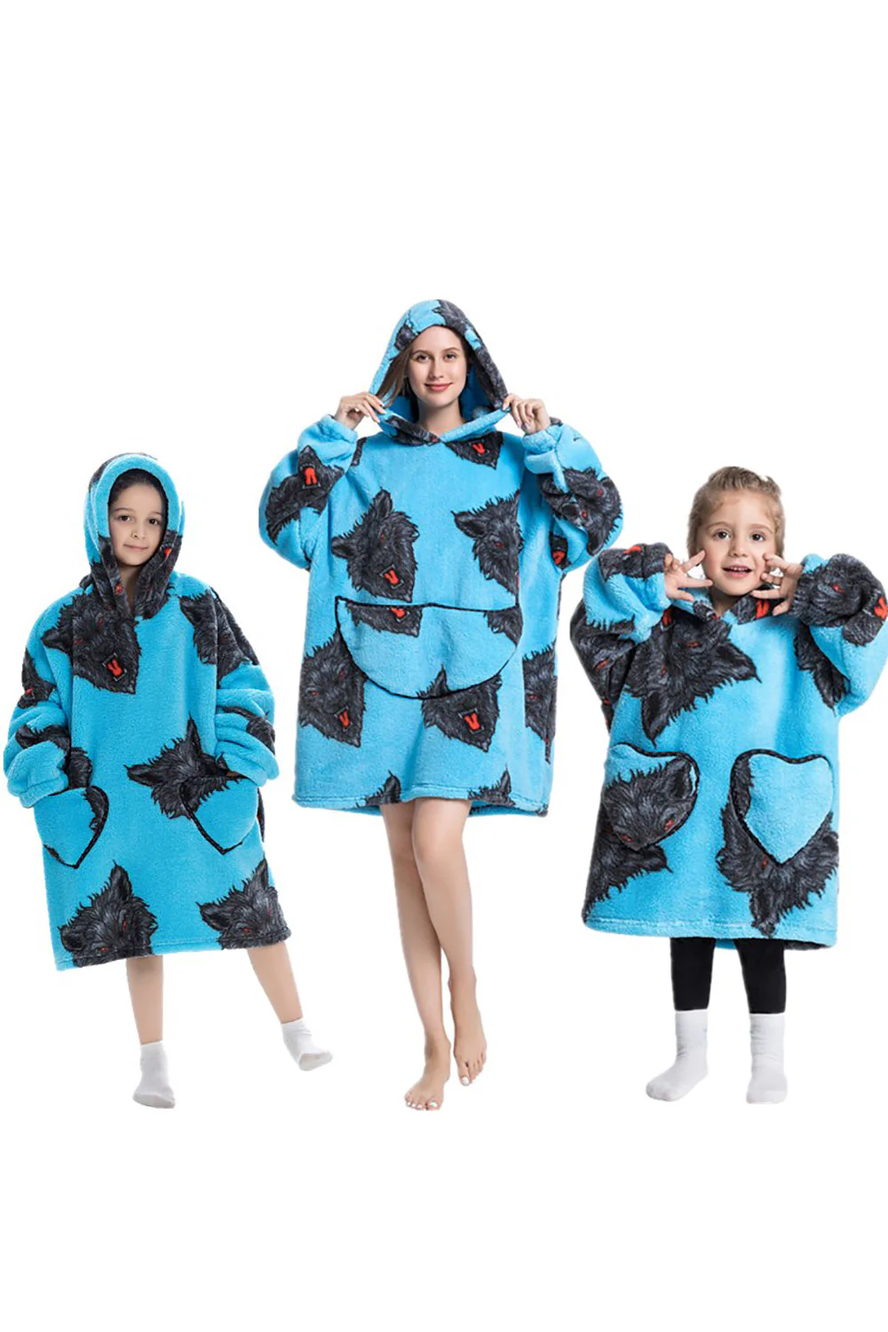 Czarna Rodzina Dinozaurów Pasująca Flanelowa Oversize'owa Bluza Z Kapturem Z Kapturem - Image 7