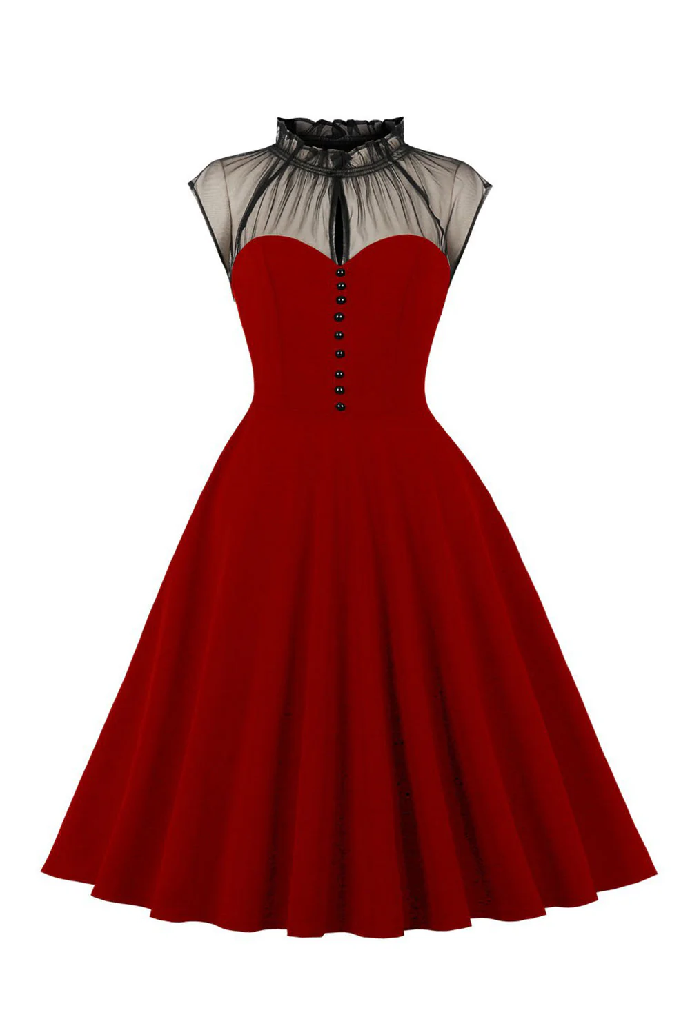 Czarna sukienka A Line Vintage 1950s z guzikami - Image 6
