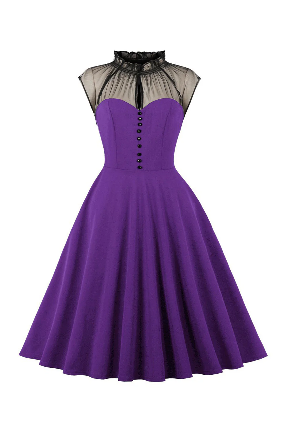 Czarna sukienka A Line Vintage 1950s z guzikami - Image 7