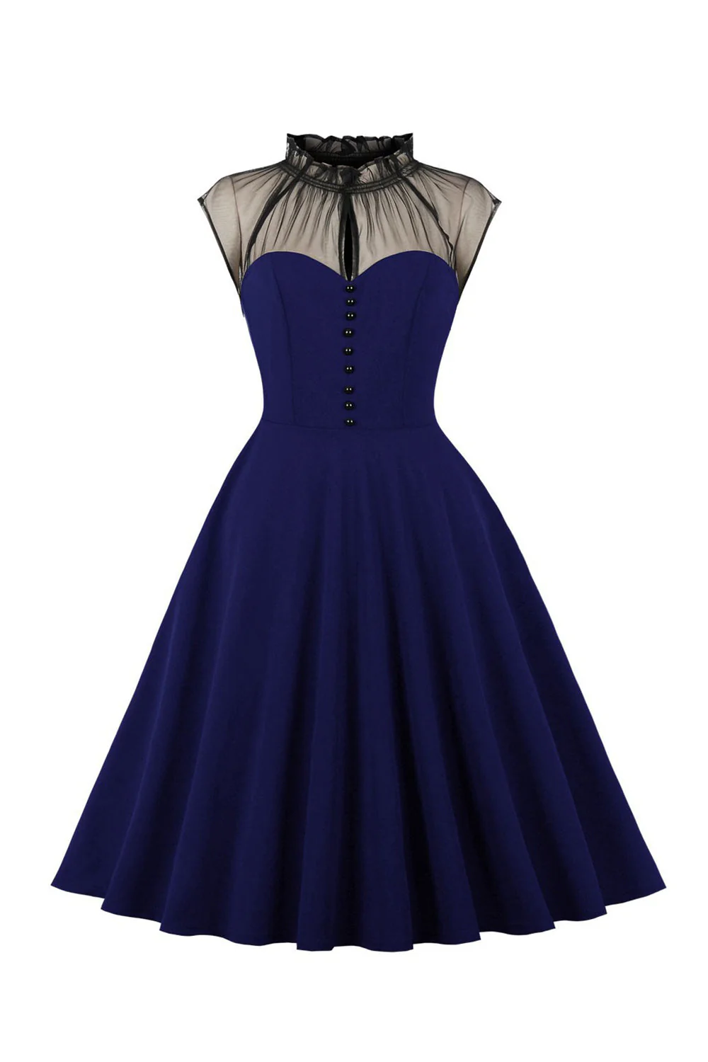 Czarna sukienka A Line Vintage 1950s z guzikami - Image 9