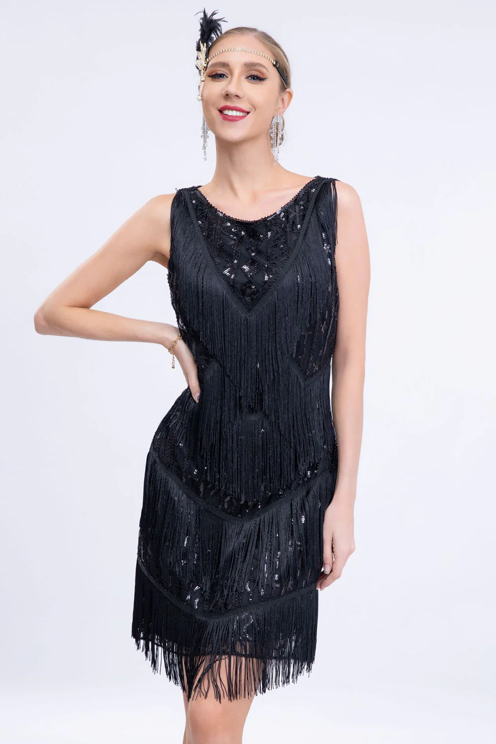 Czarna Sukienka Lata 20 Wielki Gatsby z Cekinami - Image 4