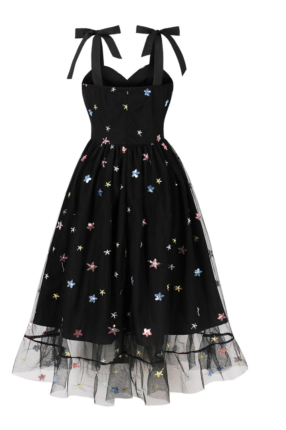 Czarna sukienka Pin Up 1950 w kształcie litery A z gwiazdami - Image 2