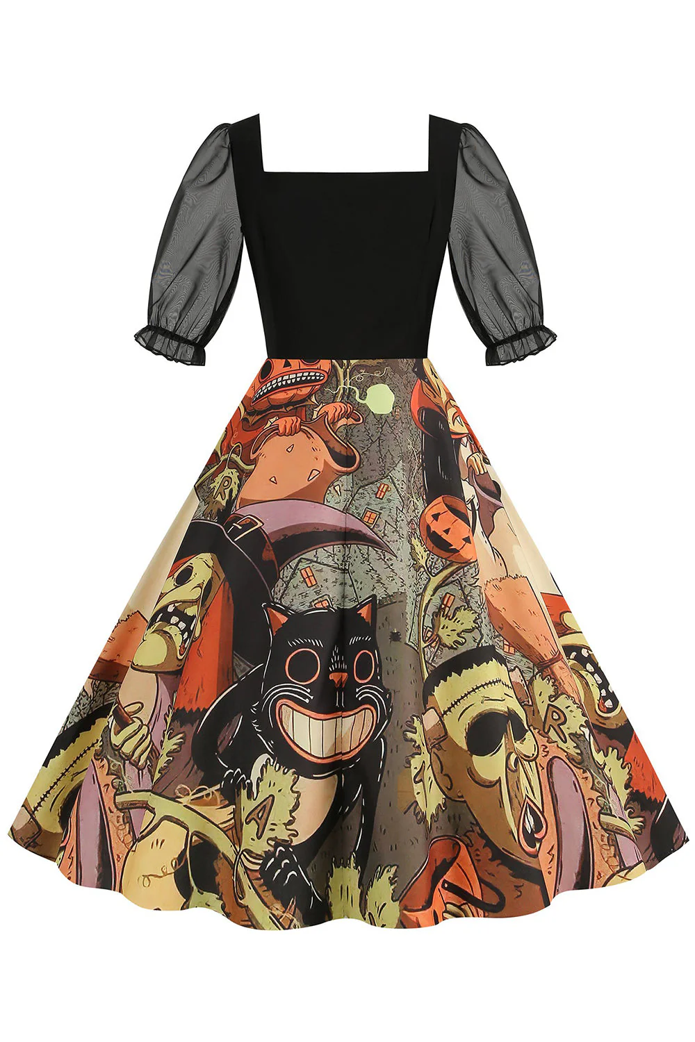 Czarna sukienka vintage z nadrukiem na Halloween - Image 12
