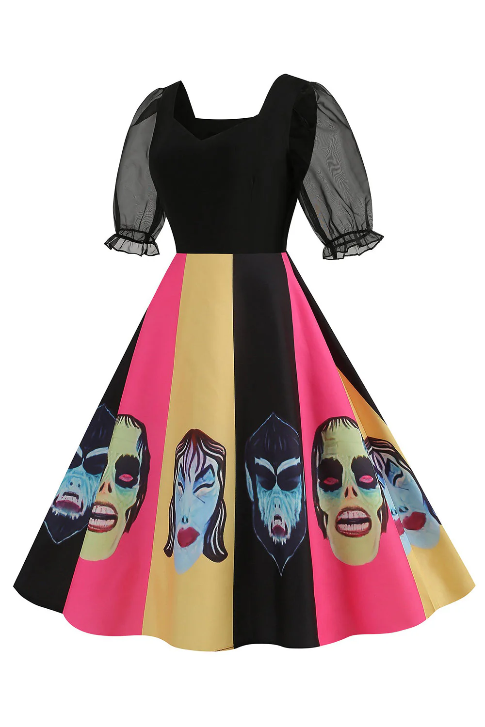 Czarna sukienka vintage z nadrukiem na Halloween - Image 15