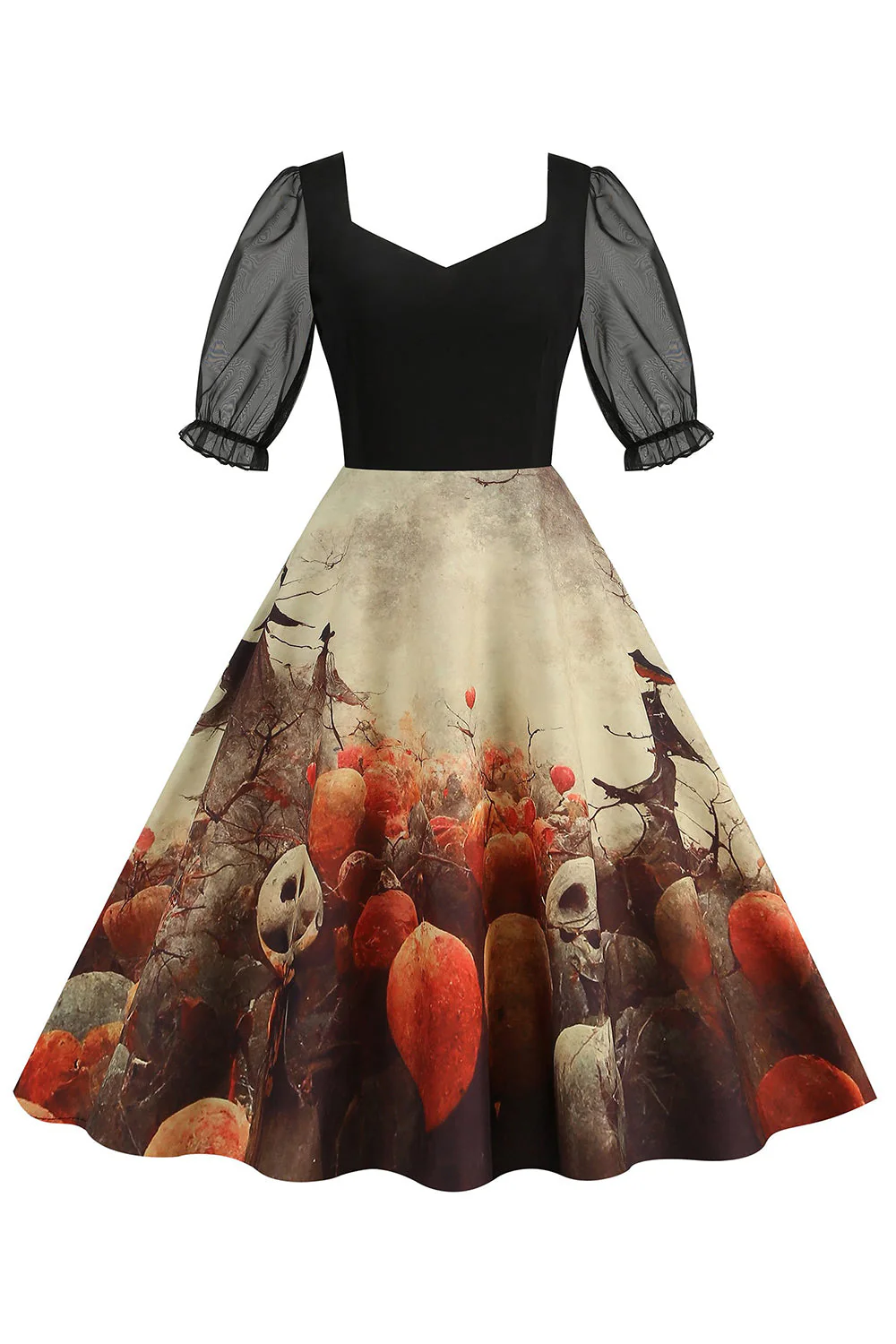 Czarna sukienka vintage z nadrukiem na Halloween - Image 16
