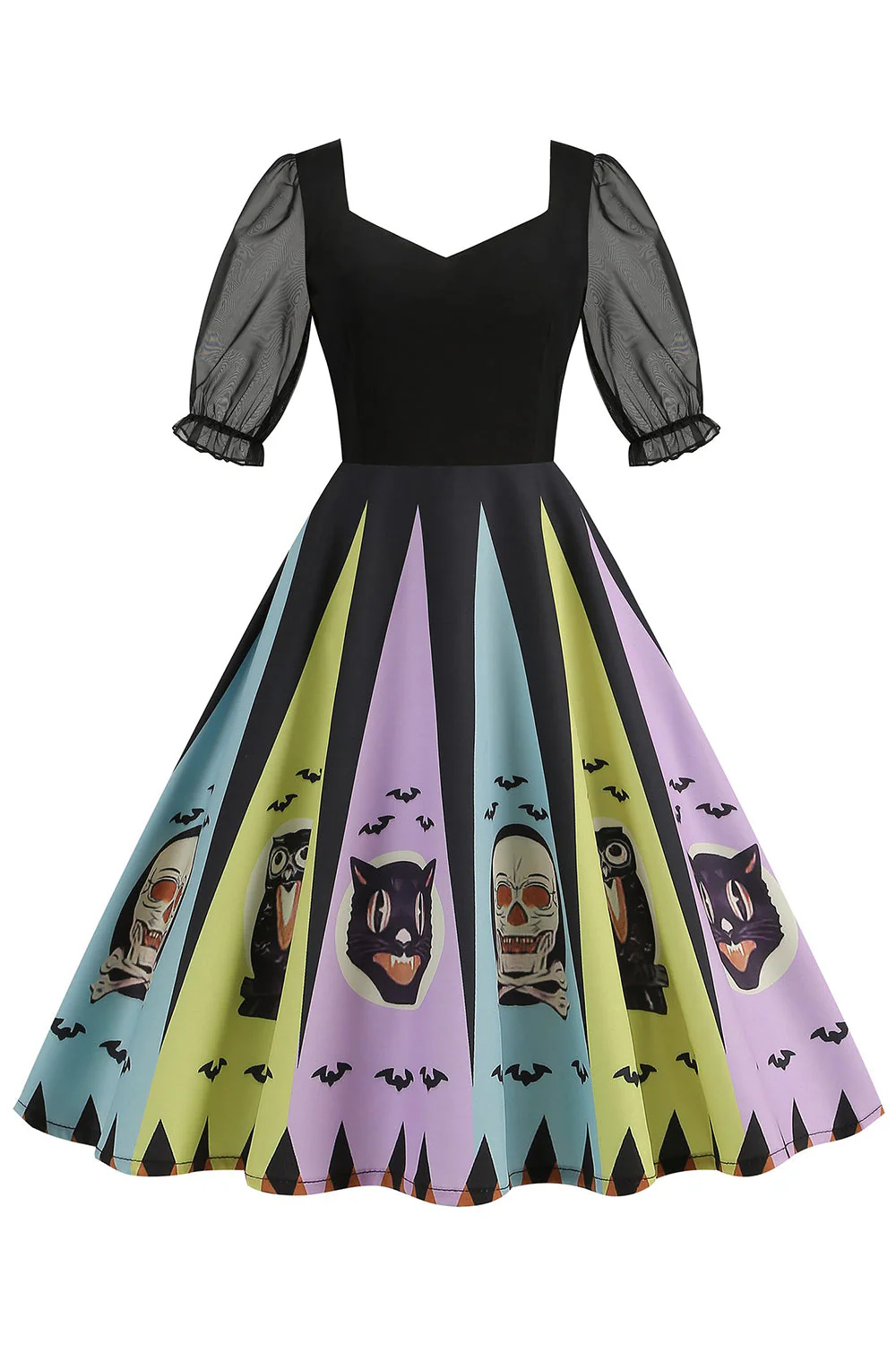 Czarna sukienka vintage z nadrukiem na Halloween - Image 18