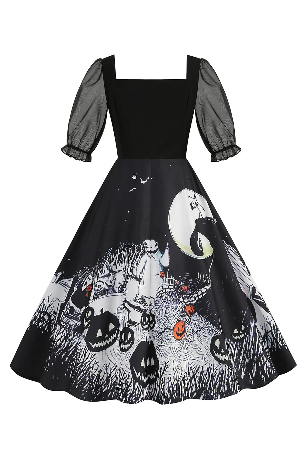 Czarna sukienka vintage z nadrukiem na Halloween - Image 2