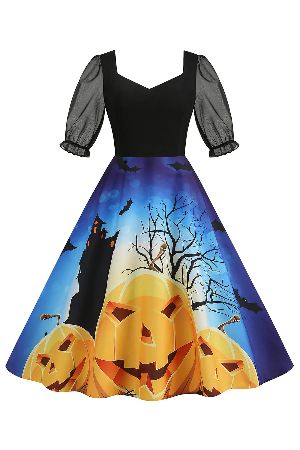 Czarna sukienka vintage z nadrukiem na Halloween - Image 3