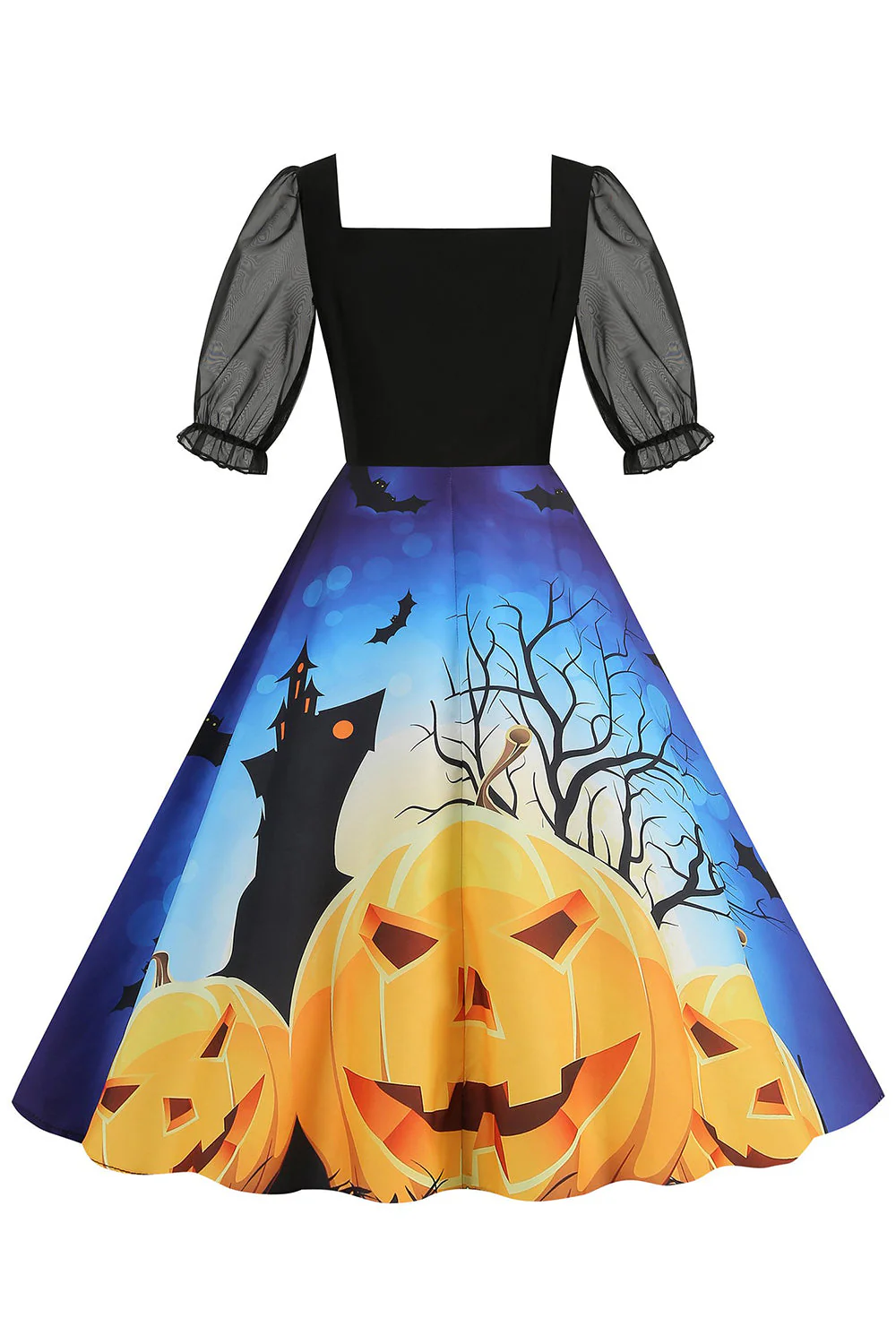 Czarna sukienka vintage z nadrukiem na Halloween - Image 4