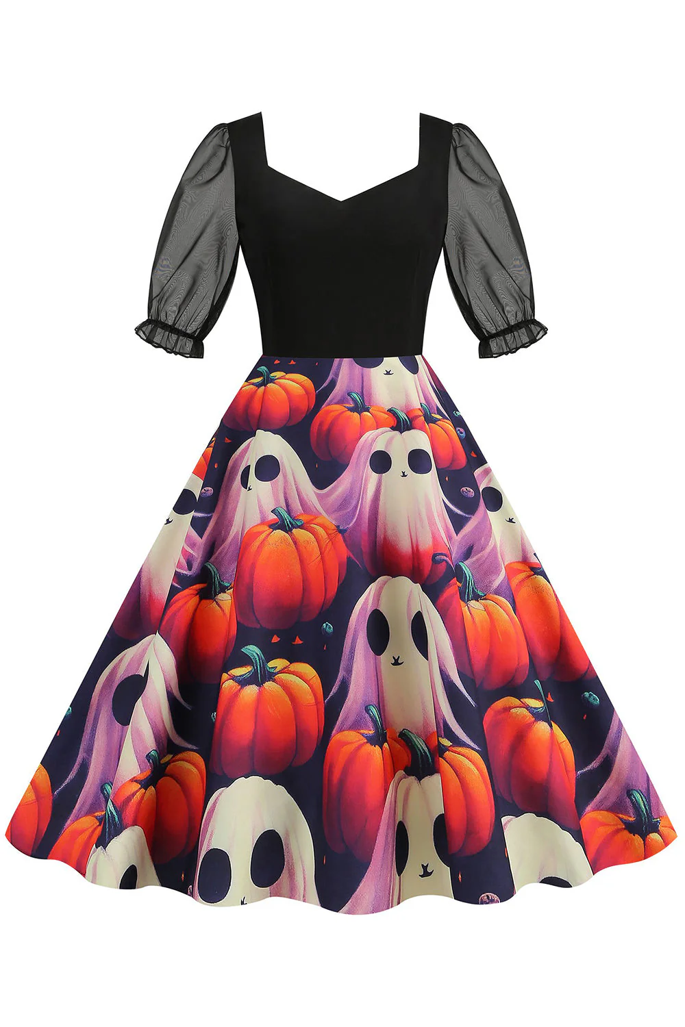 Czarna sukienka vintage z nadrukiem na Halloween - Image 7