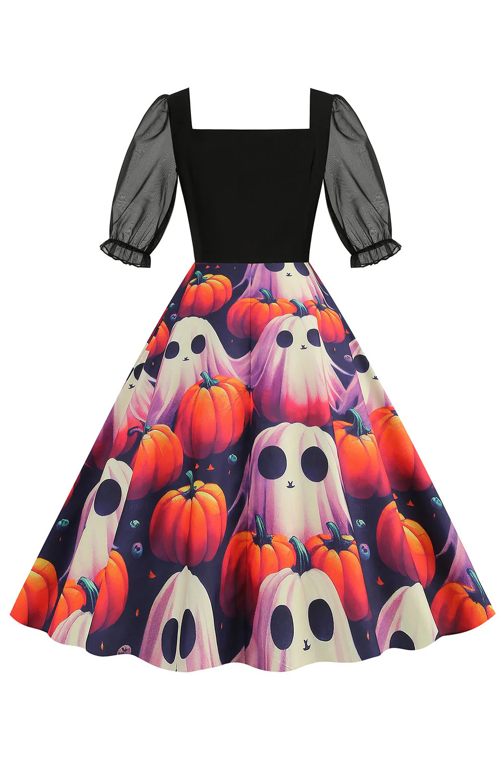 Czarna sukienka vintage z nadrukiem na Halloween - Image 8