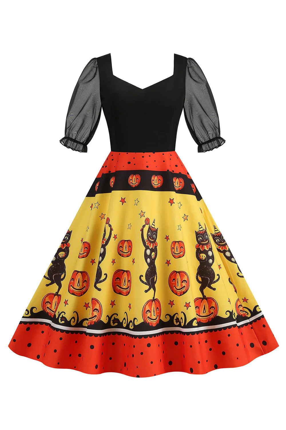 Czarna sukienka vintage z nadrukiem na Halloween - Image 9