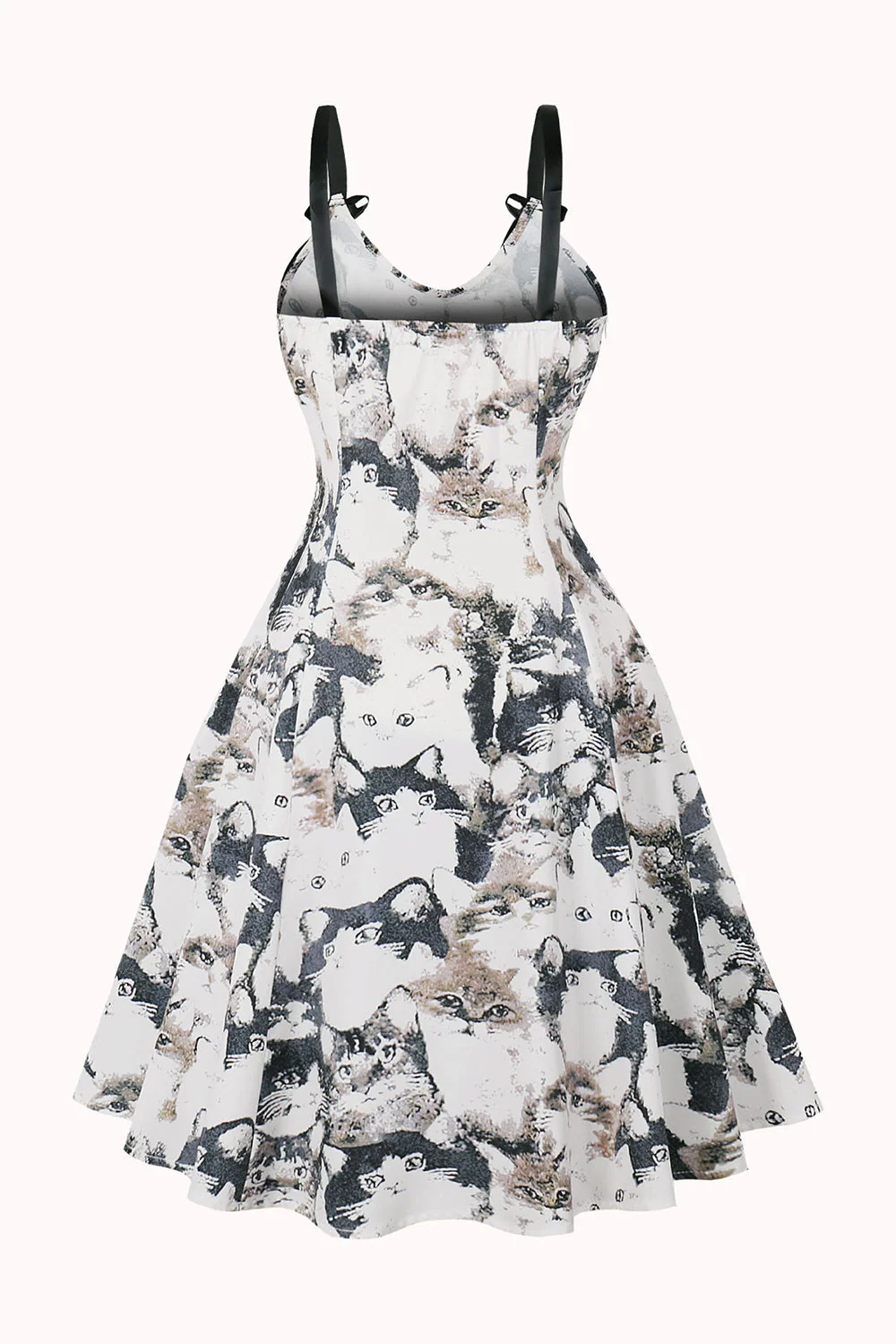Czarna Sukienka W Stylu A W Stylu Vintage Z Kocim Wzorem - Image 2