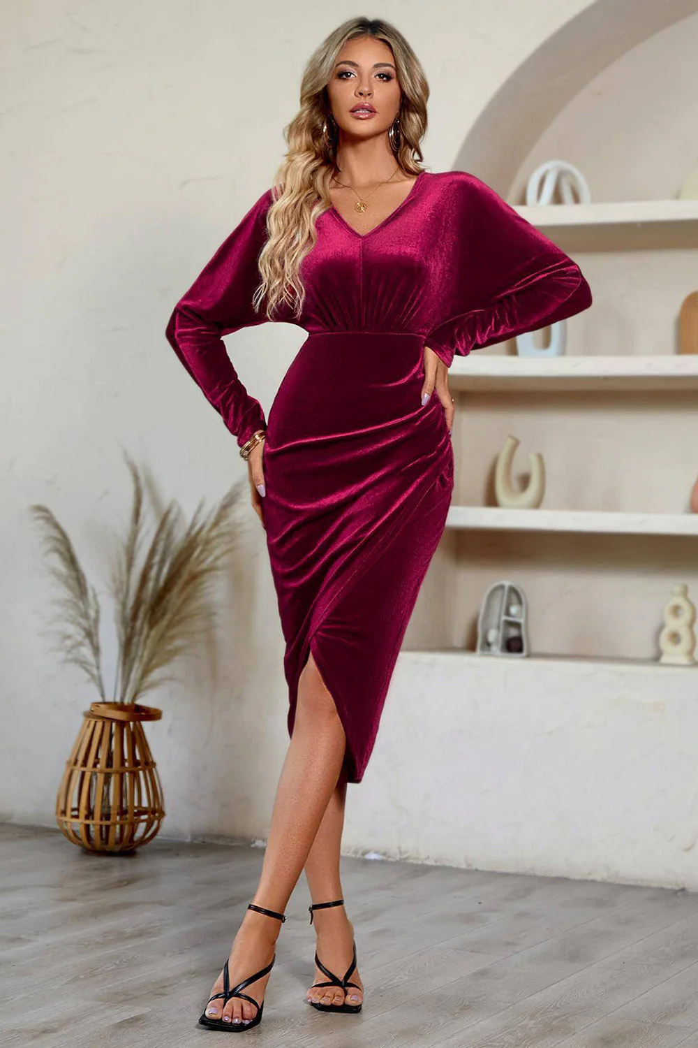 Czarna sukienka z długim rękawem Velvet Holiday Party - Image 6