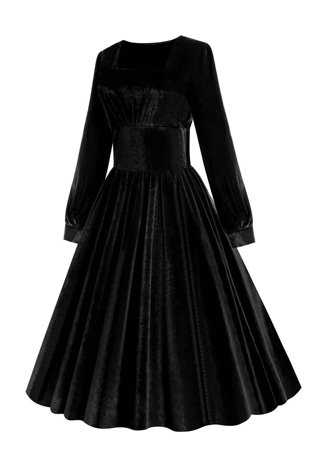 Czarna Sukienka Z Długim Rękawem Velvet Vintage - Image 3