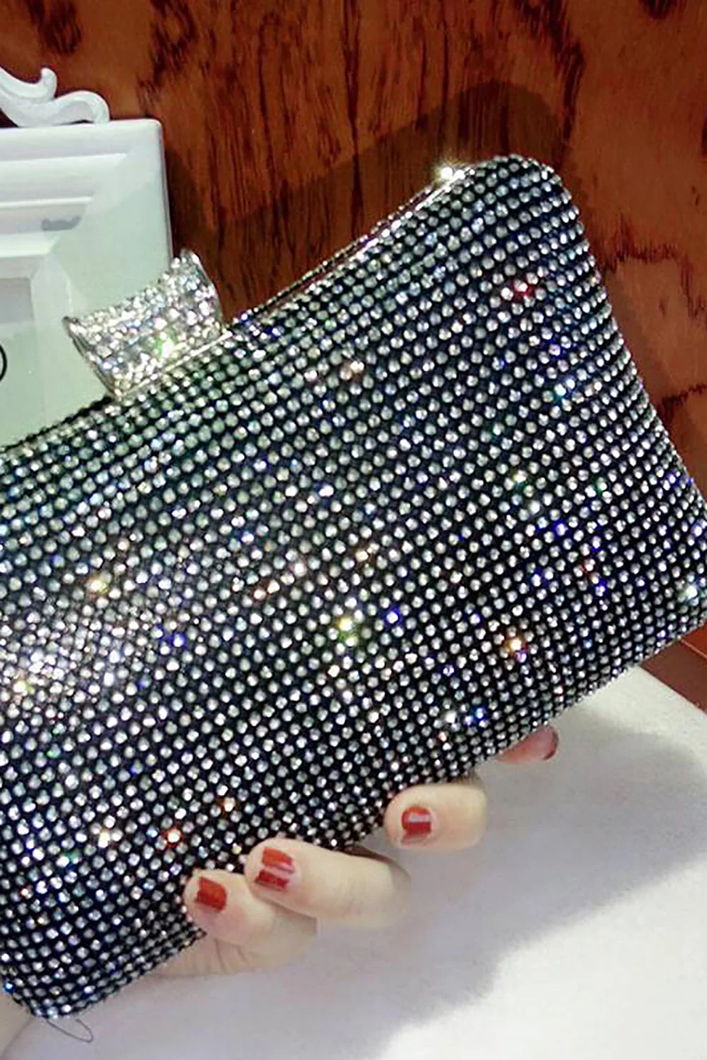 Czarna torebka wieczorowa Spakly Rhinestone - Image 2