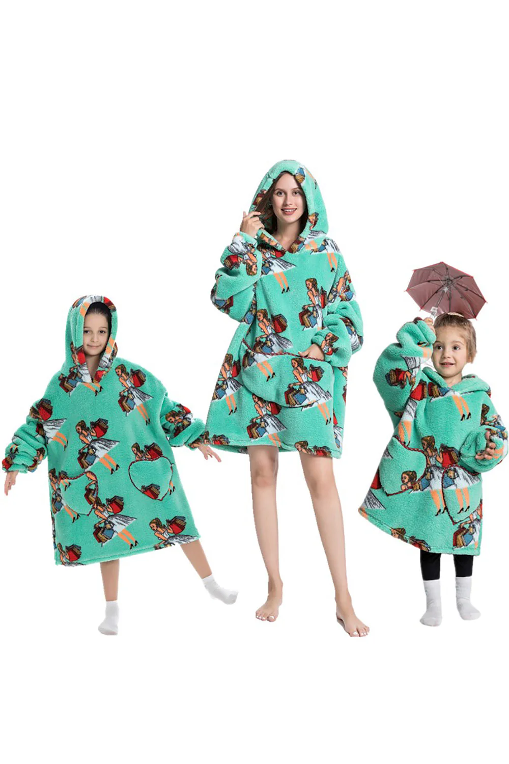Czarna Truskawkowa Rodzina Dopasowana Flanelowa Oversize Bluza Z Kapturem Z Kapturem - Image 8