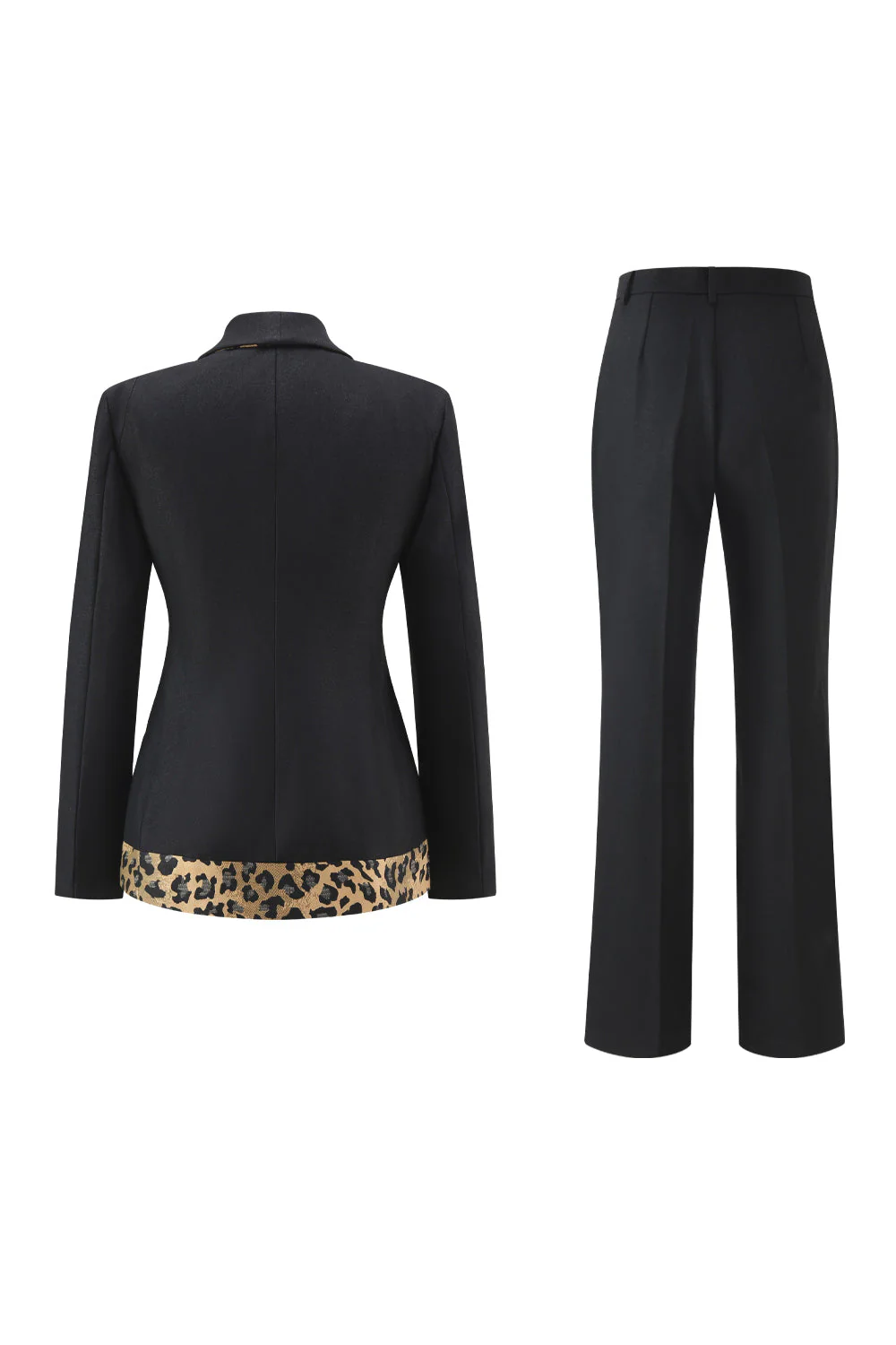 Czarne 2-częściowe garnitury damskie w panterkę Slim Fit - Image 2
