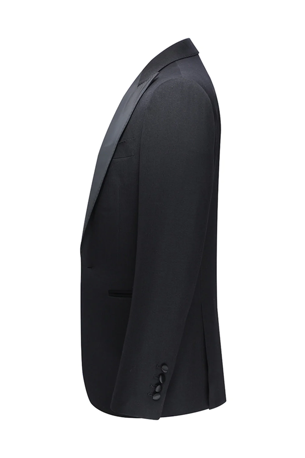 Czarne 3-częściowe męskie garnitury ślubne z klapami w kształcie szpiku slim fit - Image 4