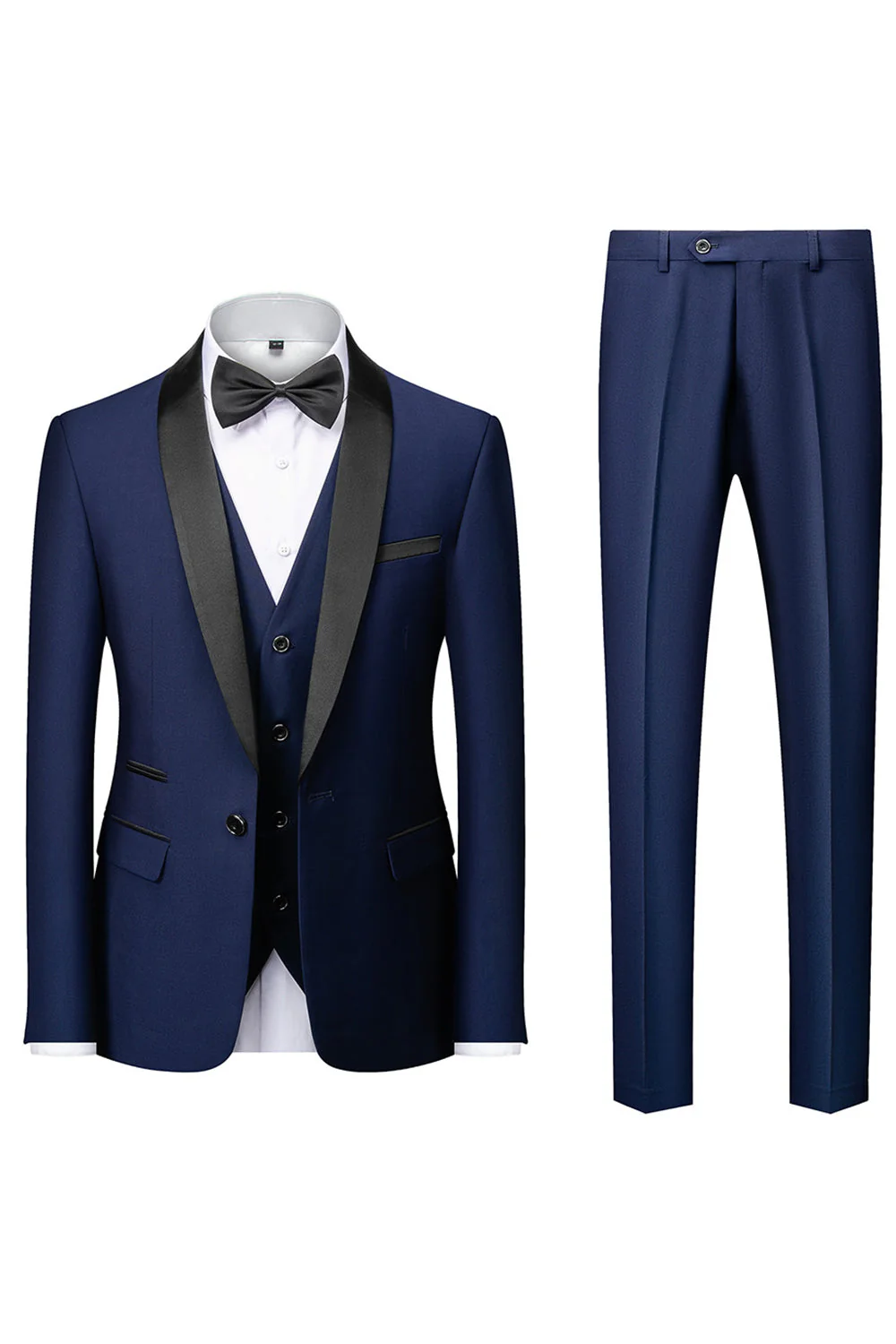 Czarne 3-częściowe szalowe klapy Slim Fit męskie garnitury - Image 11